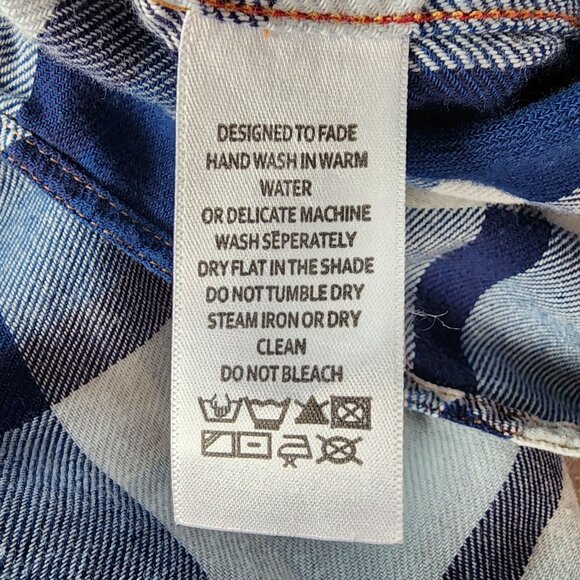 Carbon2Cobalt Mens XL Shirt Flannel Button Plaid Navy Blue White Cotton Preppy - Picture 6 of 8